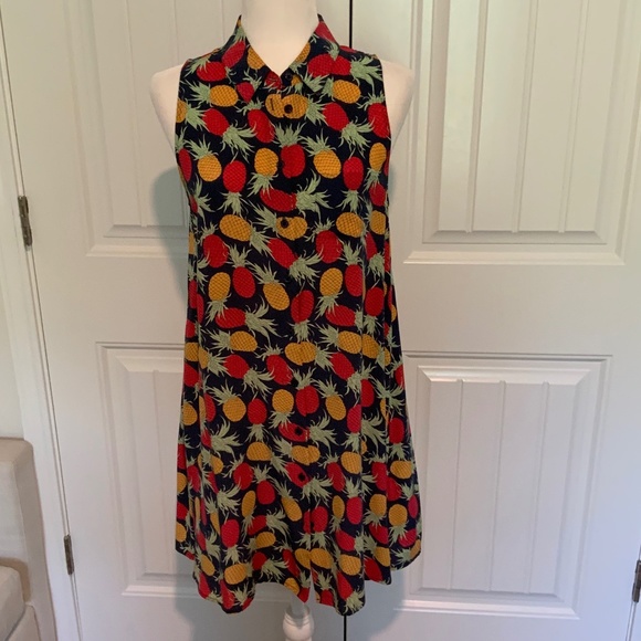 Equipment Dresses & Skirts - Equipment Sleeveless, Button-down, Pineapple-print, Silk Dress/Tunic